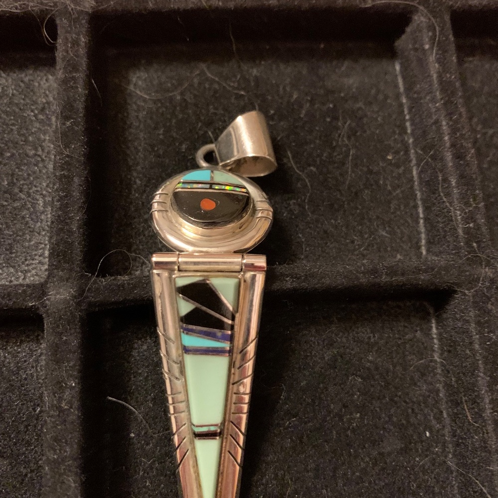 Native American Kachina Multi Stone Inlay Sterling Silver Pendant Vintage - Picture 4 of 6